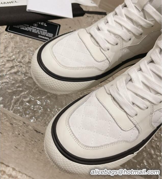 Best Product Chanel Calfskin High top Sneakers White 025089