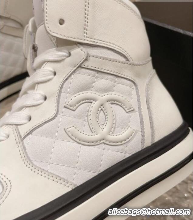 Best Product Chanel Calfskin High top Sneakers White 025089