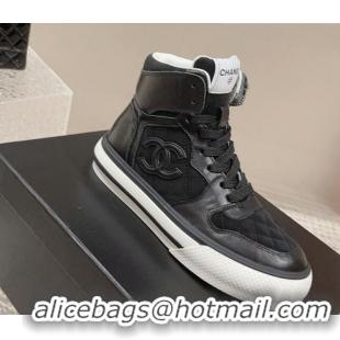 Grade Quality Chanel Calfskin and Suede High top Sneakers Black 025090