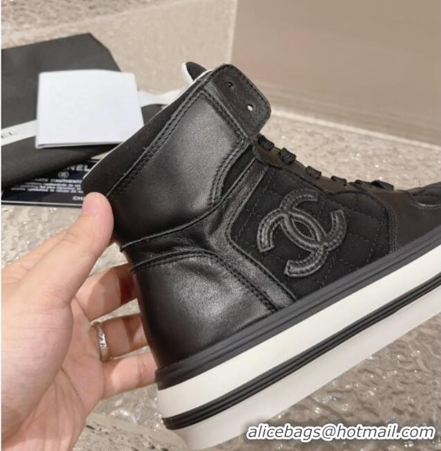 Grade Quality Chanel Calfskin and Suede High top Sneakers Black 025090