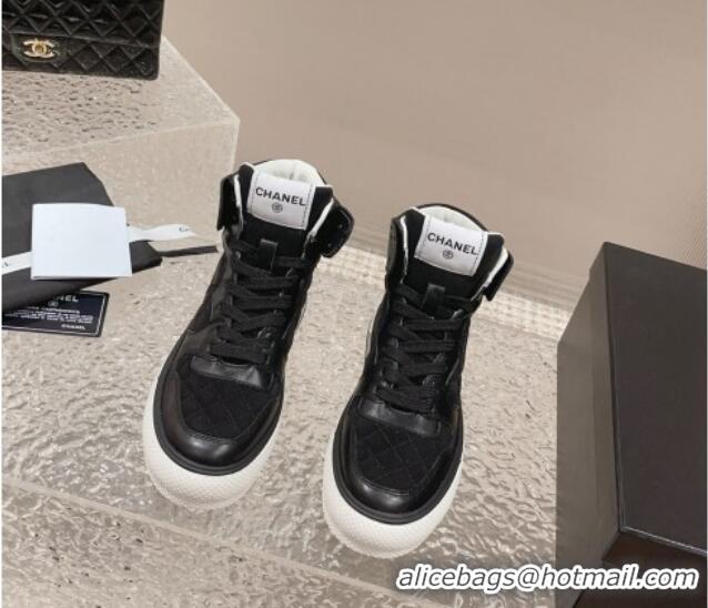 Grade Quality Chanel Calfskin and Suede High top Sneakers Black 025090