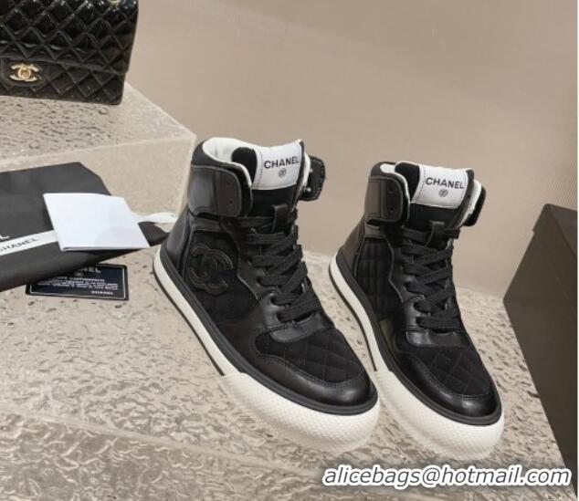 Grade Quality Chanel Calfskin and Suede High top Sneakers Black 025090