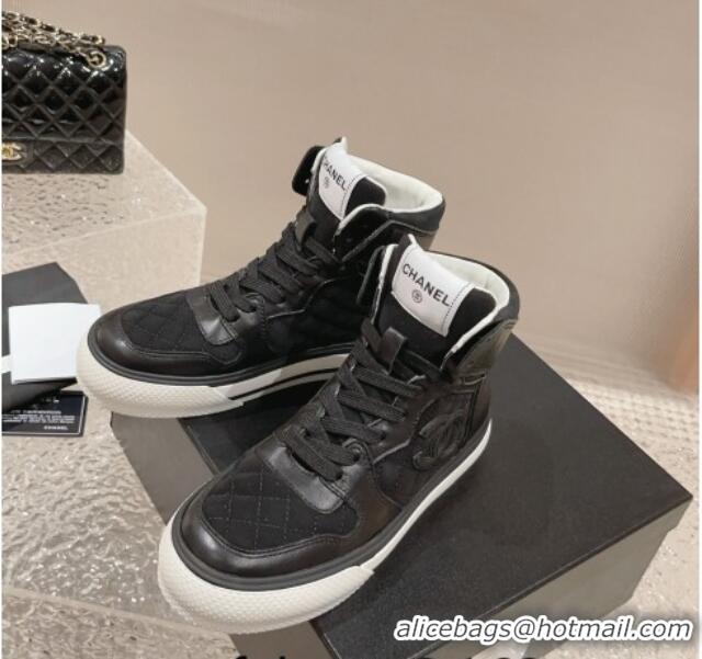 Grade Quality Chanel Calfskin and Suede High top Sneakers Black 025090