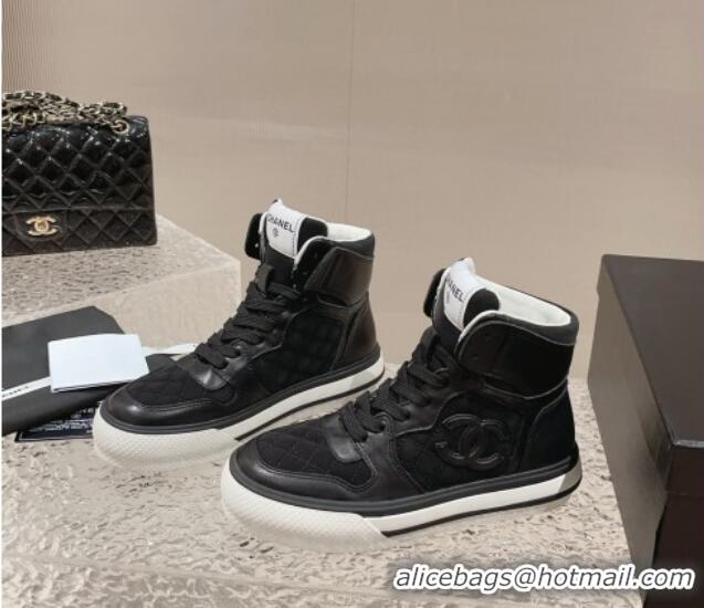 Grade Quality Chanel Calfskin and Suede High top Sneakers Black 025090