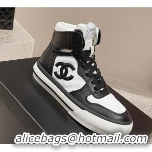 Top Grade Chanel Calfskin High top Sneakers Black/White 025091