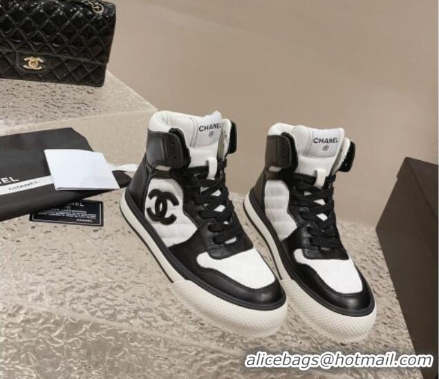 Top Grade Chanel Calfskin High top Sneakers Black/White 025091