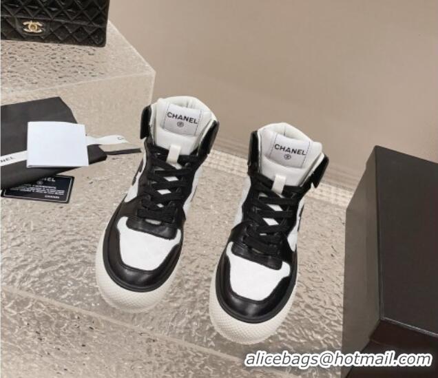 Top Grade Chanel Calfskin High top Sneakers Black/White 025091