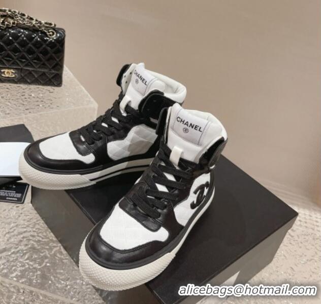 Top Grade Chanel Calfskin High top Sneakers Black/White 025091