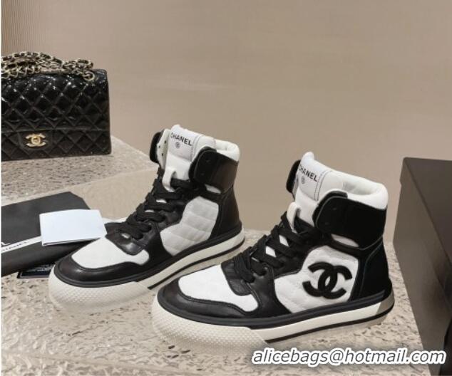 Top Grade Chanel Calfskin High top Sneakers Black/White 025091