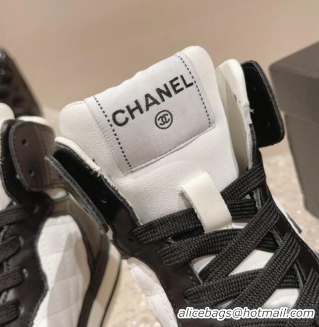 Top Grade Chanel Calfskin High top Sneakers Black/White 025091