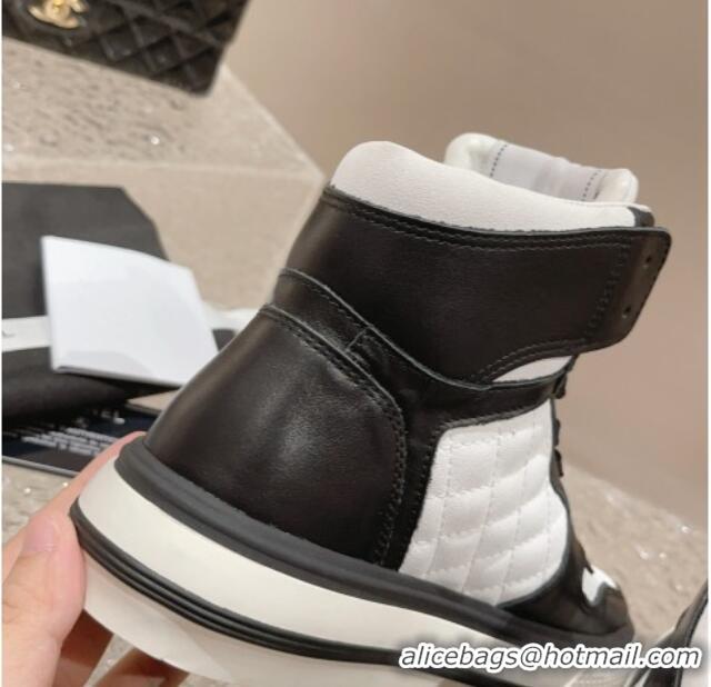 Top Grade Chanel Calfskin High top Sneakers Black/White 025091