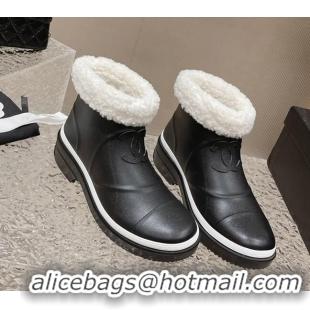 Durable Chanel Wool and Rubber Rain Boots Black/White 025092