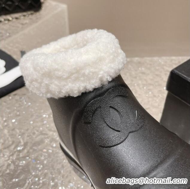 Durable Chanel Wool and Rubber Rain Boots Black/White 025092