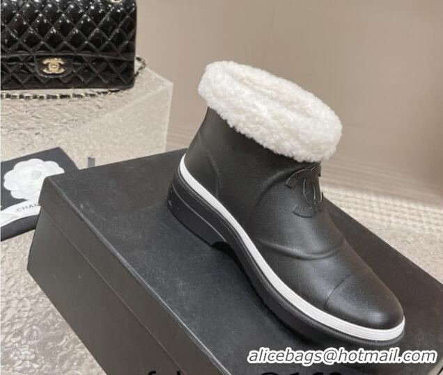 Durable Chanel Wool and Rubber Rain Boots Black/White 025092