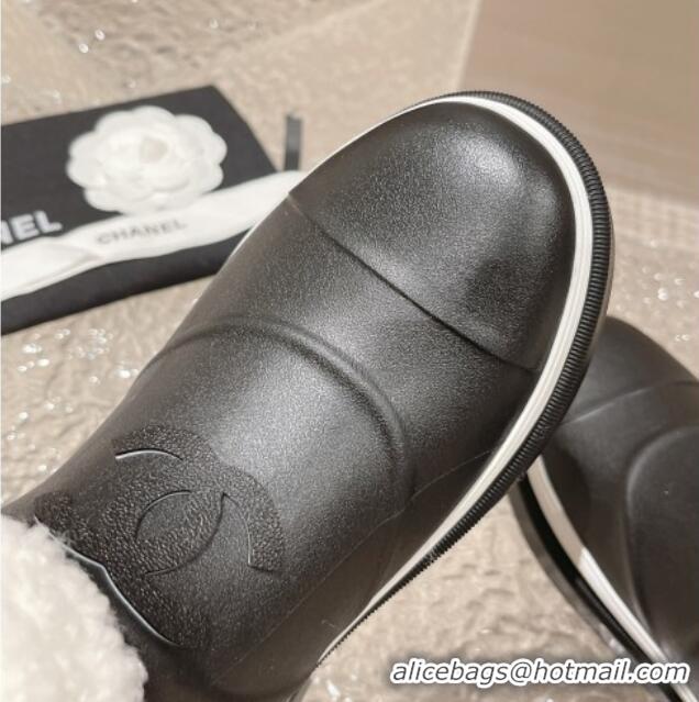 Durable Chanel Wool and Rubber Rain Boots Black/White 025092