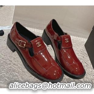 Unique Style Chanel Patent Calfskin Loafers with Buckle Dark Brown 025094