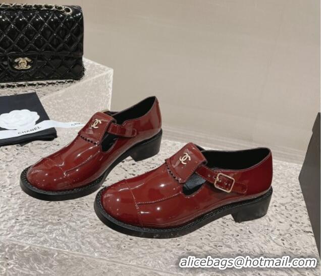 Unique Style Chanel Patent Calfskin Loafers with Buckle Dark Brown 025094