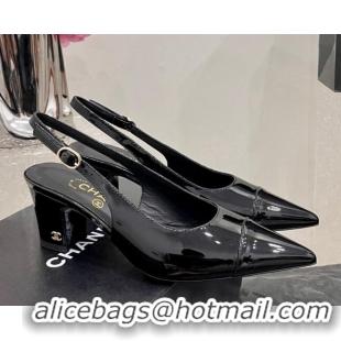 Most Popular Chanel Patent Calfskin Slingback Pumps 6cm Black 025096