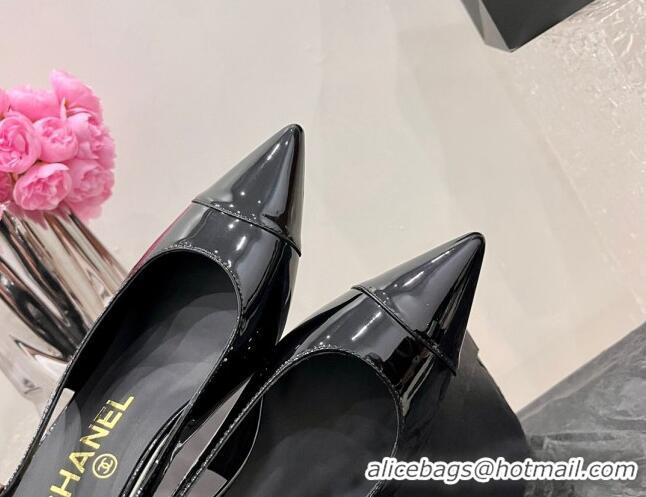 Most Popular Chanel Patent Calfskin Slingback Pumps 6cm Black 025096