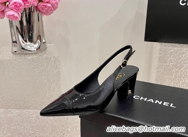 Most Popular Chanel Patent Calfskin Slingback Pumps 6cm Black 025096