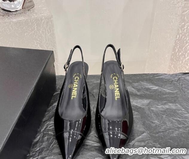 Most Popular Chanel Patent Calfskin Slingback Pumps 6cm Black 025096