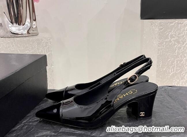 Most Popular Chanel Patent Calfskin Slingback Pumps 6cm Black 025096