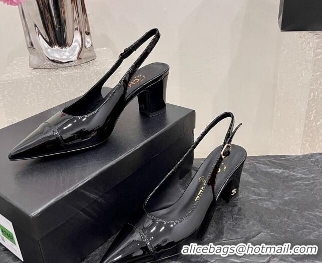 Most Popular Chanel Patent Calfskin Slingback Pumps 6cm Black 025096