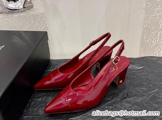 Best Grade Chanel Patent Calfskin Slingback Pumps 6cm Red 025097