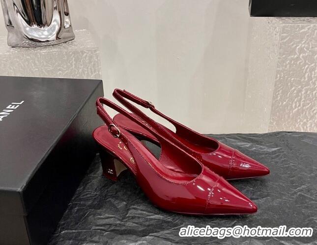 Best Grade Chanel Patent Calfskin Slingback Pumps 6cm Red 025097