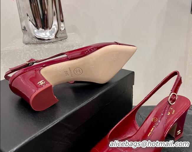 Best Grade Chanel Patent Calfskin Slingback Pumps 6cm Red 025097