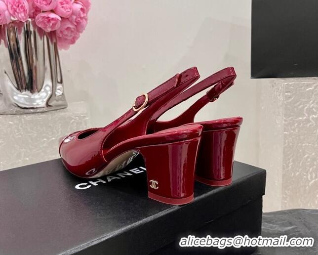 Best Grade Chanel Patent Calfskin Slingback Pumps 6cm Red 025097