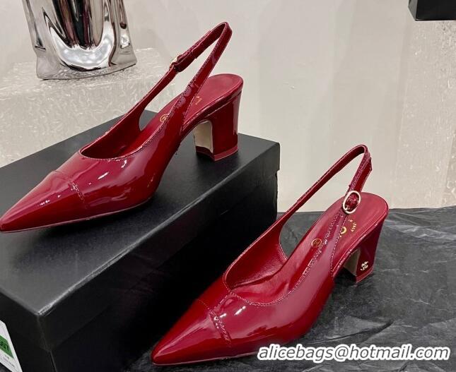 Best Grade Chanel Patent Calfskin Slingback Pumps 6cm Red 025097