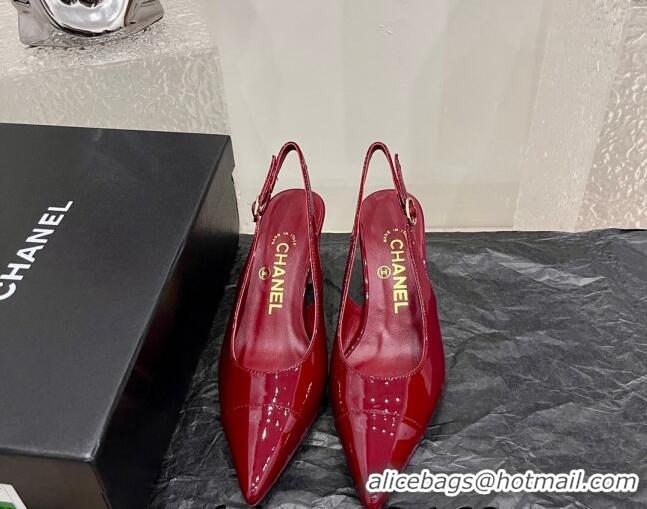 Best Grade Chanel Patent Calfskin Slingback Pumps 6cm Red 025097