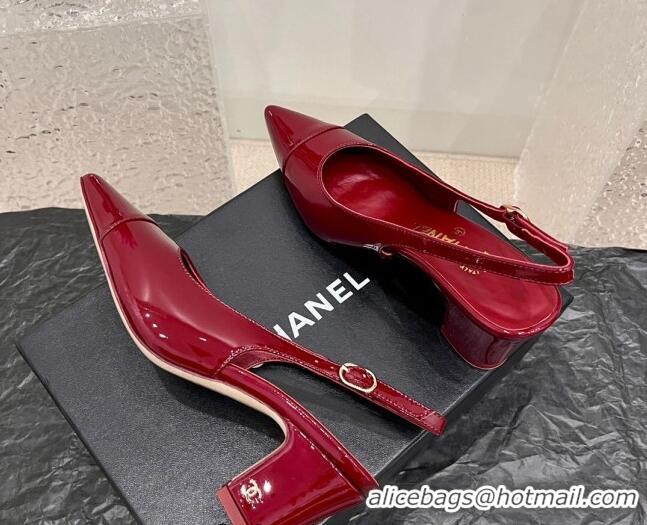 Best Grade Chanel Patent Calfskin Slingback Pumps 6cm Red 025097