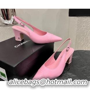 Good Looking Chanel Patent Calfskin Slingback Pumps 6cm Pink 025098