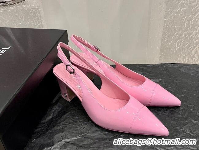 Good Looking Chanel Patent Calfskin Slingback Pumps 6cm Pink 025098