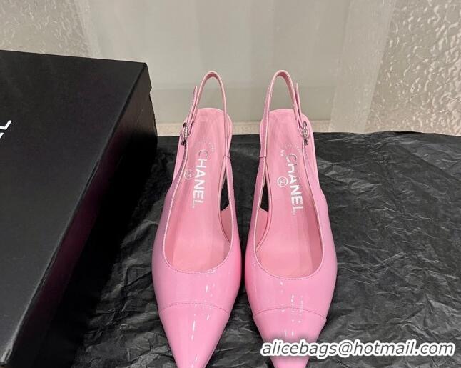 Good Looking Chanel Patent Calfskin Slingback Pumps 6cm Pink 025098