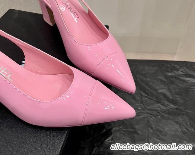 Good Looking Chanel Patent Calfskin Slingback Pumps 6cm Pink 025098