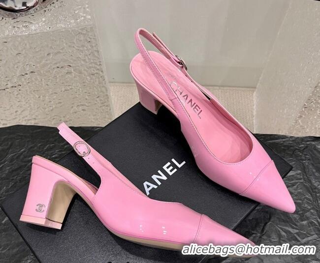 Good Looking Chanel Patent Calfskin Slingback Pumps 6cm Pink 025098