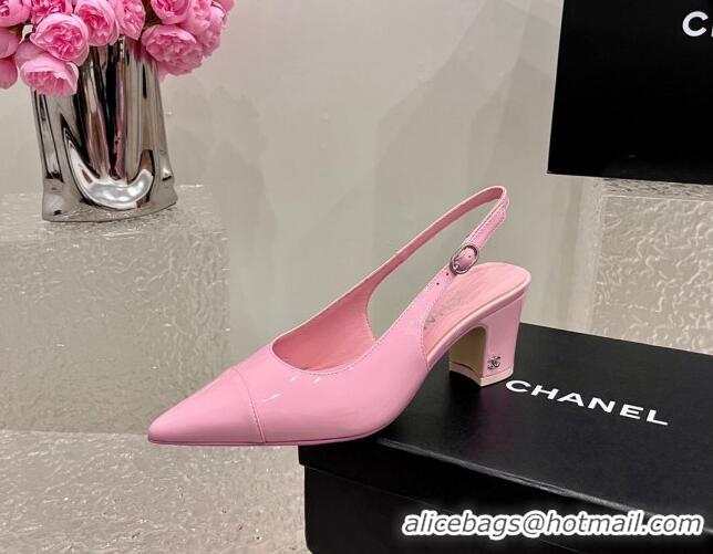 Good Looking Chanel Patent Calfskin Slingback Pumps 6cm Pink 025098