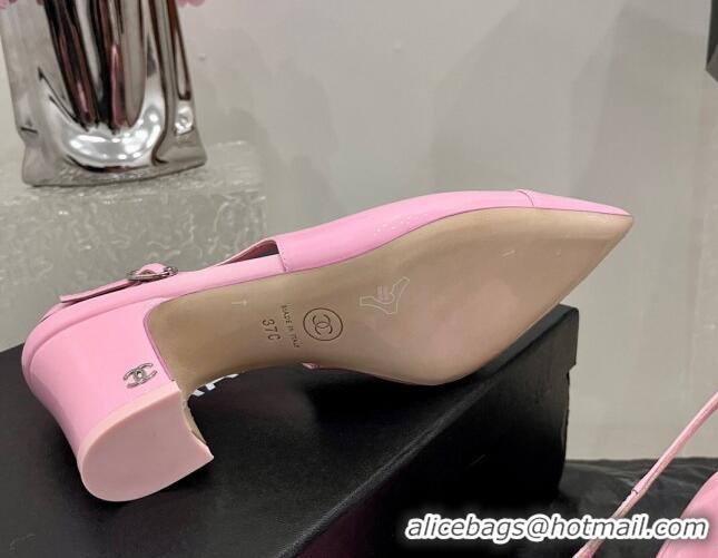 Good Looking Chanel Patent Calfskin Slingback Pumps 6cm Pink 025098