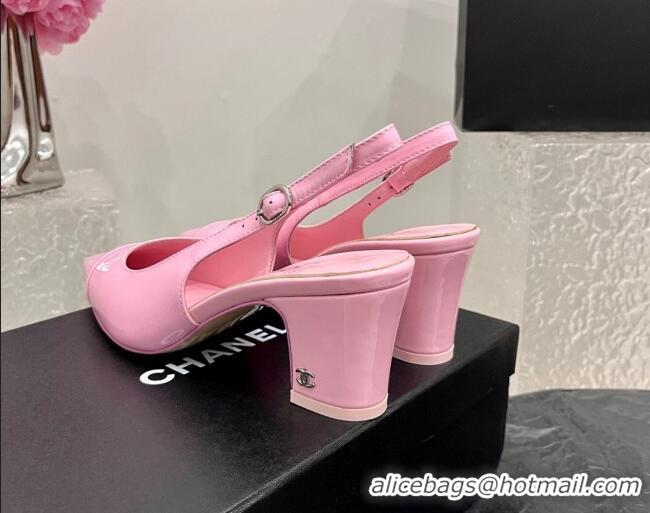 Good Looking Chanel Patent Calfskin Slingback Pumps 6cm Pink 025098