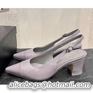 Purchase Chanel Patent Calfskin Slingback Pumps 6cm Grey 025099