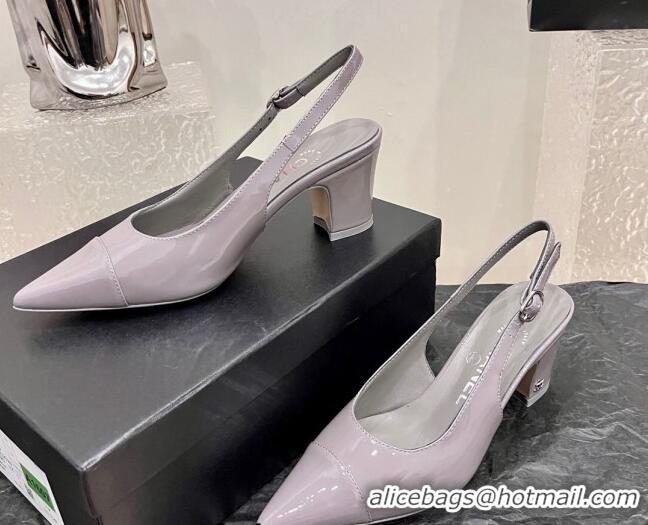 Purchase Chanel Patent Calfskin Slingback Pumps 6cm Grey 025099