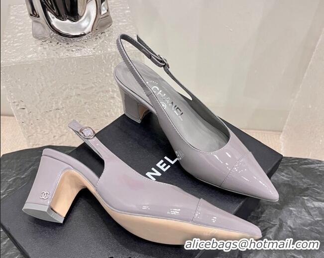 Purchase Chanel Patent Calfskin Slingback Pumps 6cm Grey 025099