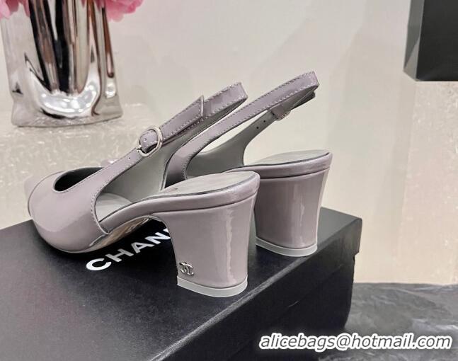 Purchase Chanel Patent Calfskin Slingback Pumps 6cm Grey 025099