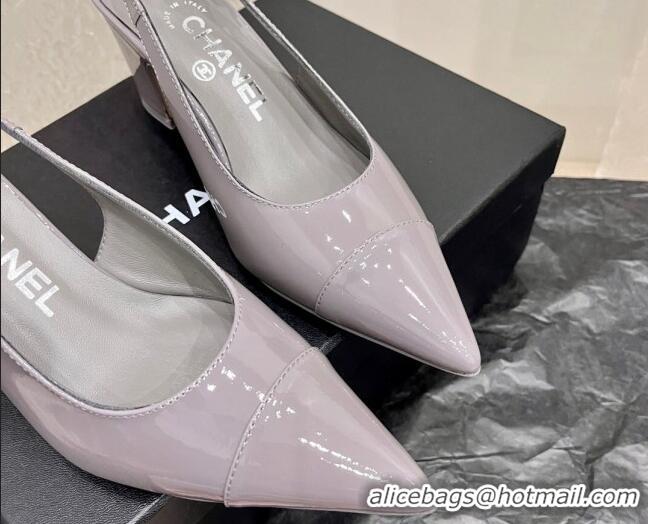 Purchase Chanel Patent Calfskin Slingback Pumps 6cm Grey 025099