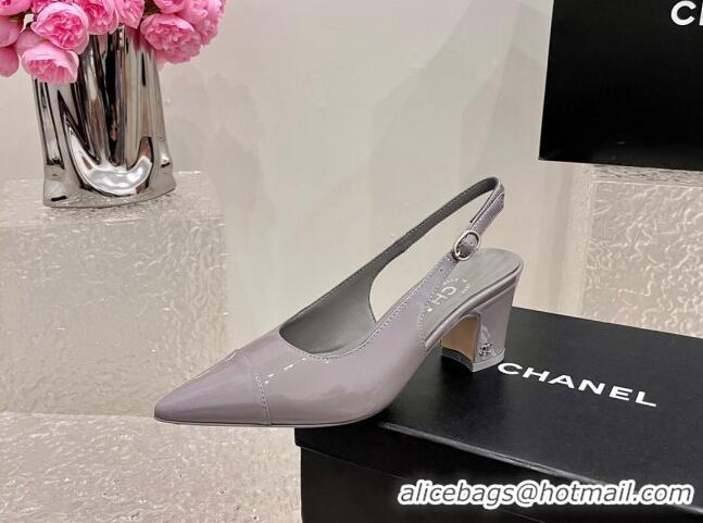 Purchase Chanel Patent Calfskin Slingback Pumps 6cm Grey 025099