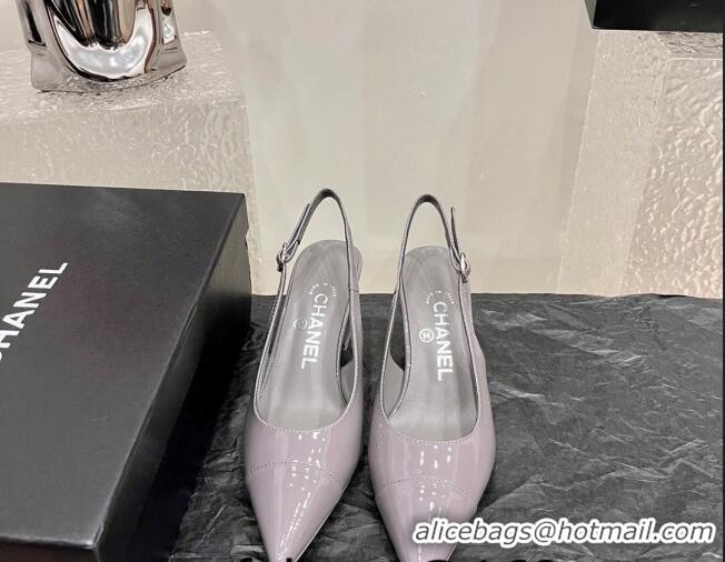 Purchase Chanel Patent Calfskin Slingback Pumps 6cm Grey 025099