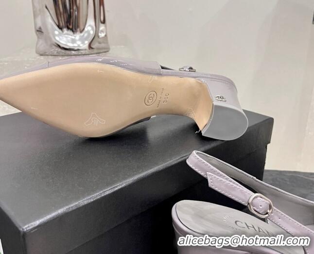 Purchase Chanel Patent Calfskin Slingback Pumps 6cm Grey 025099